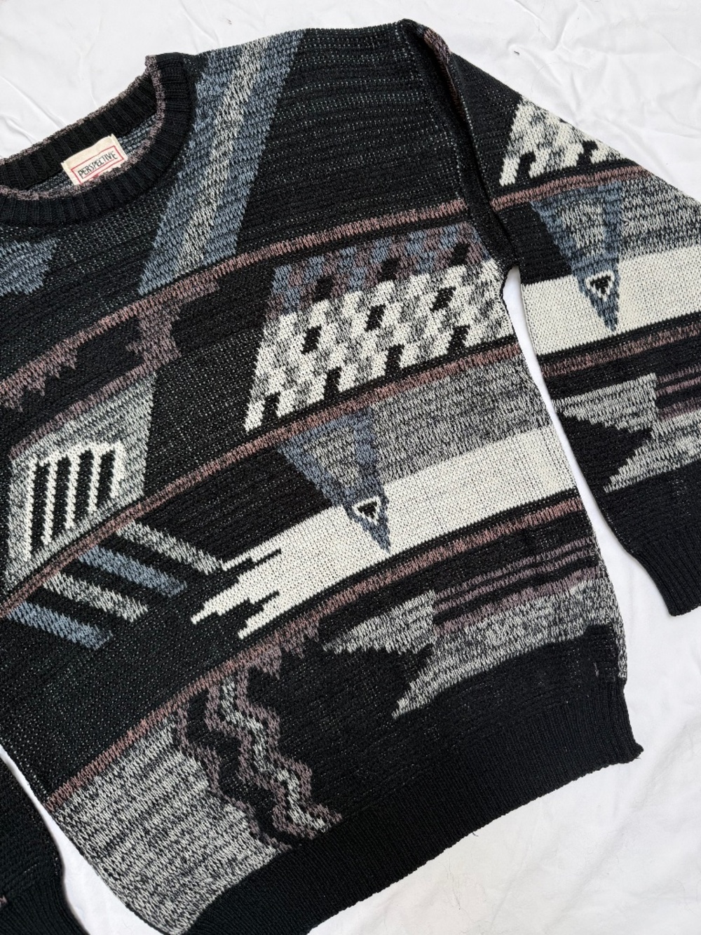 VINTAGE 80s Perspective geometric abstract knit Coogi style sweater